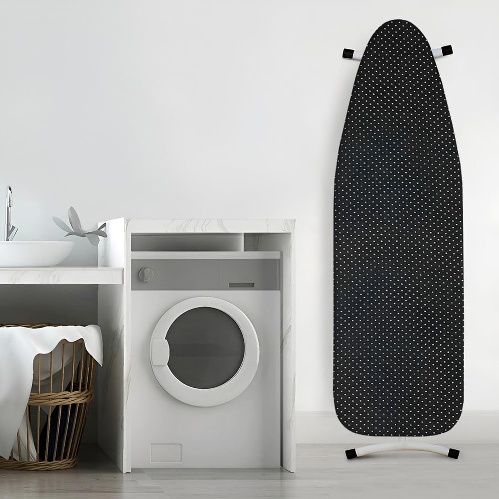 Ironing Board Cover and Pad, Anti-Slip and Heat-Resistant Stylish Home Ironing Board with Drawstring Tightening and Elastic Sides(Black,59 x 21.6 in-150 x 55 cm)