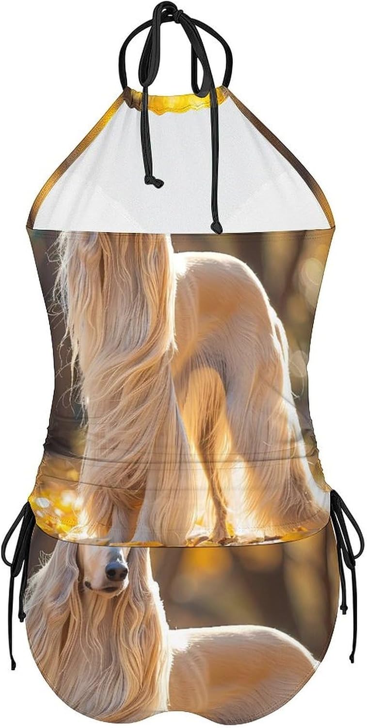 Afghan Hound with Long Hair Novelty Women's Swimwear Set 2 Pcs Tankini String Swimsuits Bathing Suits