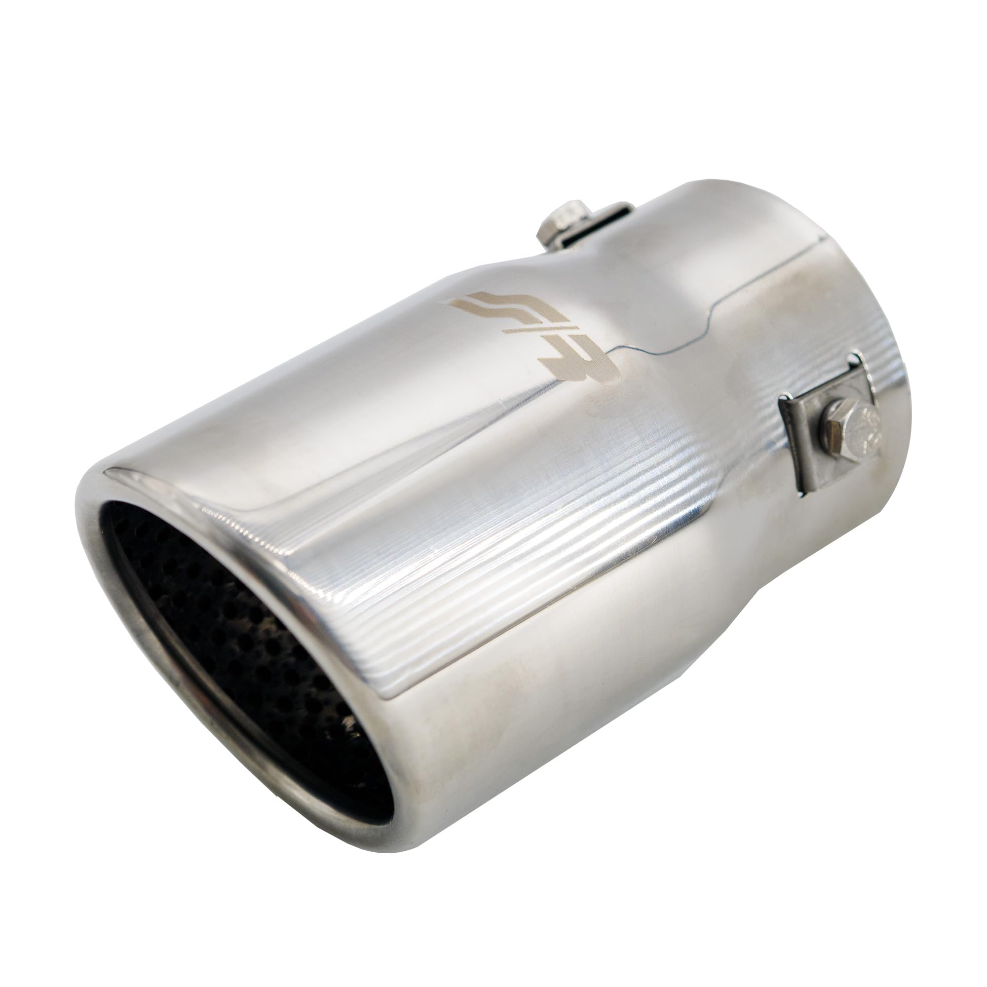 Simoni Racing Embout d'Échappement Rond/Oblique Inox - Ø76xL128mm - Montage ->68mm.