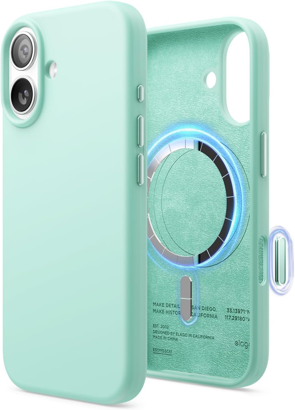 elago Cover Magnetica in Silicone Liquido per iPhone 17 (6,3") – Compatibile con MagSafe, Antiurto, Sottile, Finitura Soft-Touch (Azzurro Acqua)