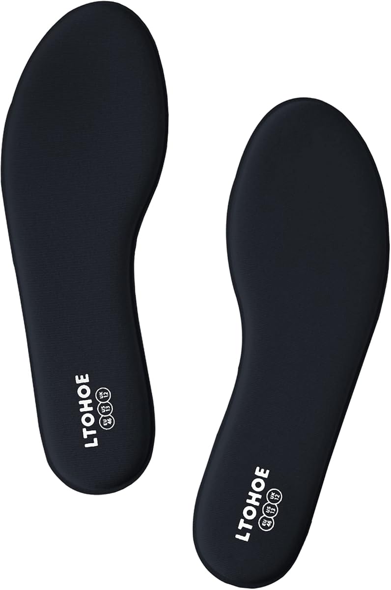 Memory Foam Insoles for Men, Replacement Shoe Inserts for Work Boot, Running Shoes, Hiking Shoes, Sneaker, Cushion Shoe Insoles for Foot Pain Relief, Comfort Inner Soles 8mm Black US 10