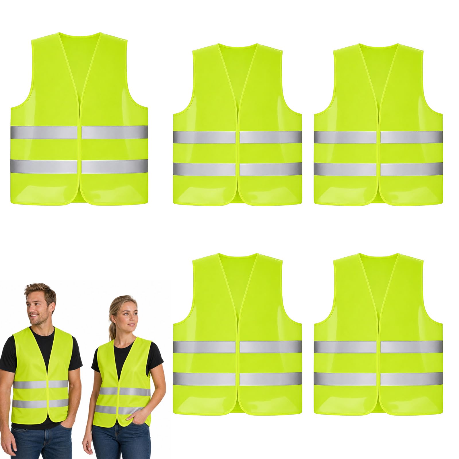 5 Pack Hi Vis Vests, High Visibility Reflective Safety Vests, Hi Viz Vests