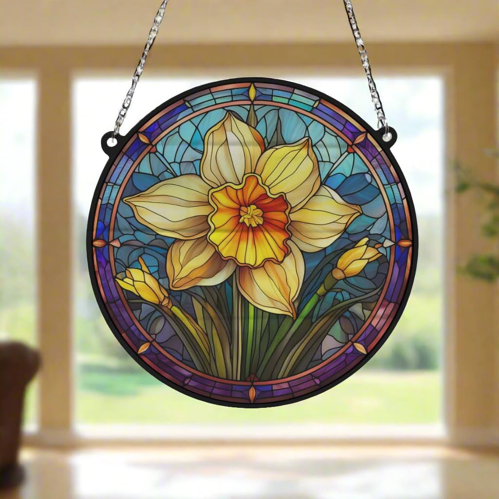 Image Industry Daffodil Stained Glass Effect Suncatcher - Garden Gift - Flower Lovers - Floral Gifts (19cm) - Image 2