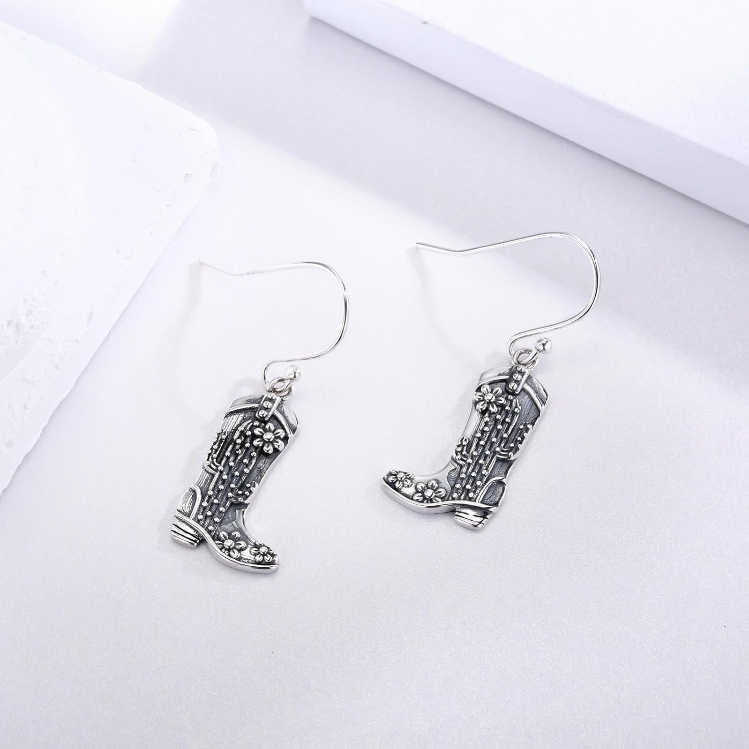 Cowboy Boot Dangle Earrings 925 Sterling Silver for Women-Vintage Western Country Style Jewelry Gifts for Cowgirl - Image 4