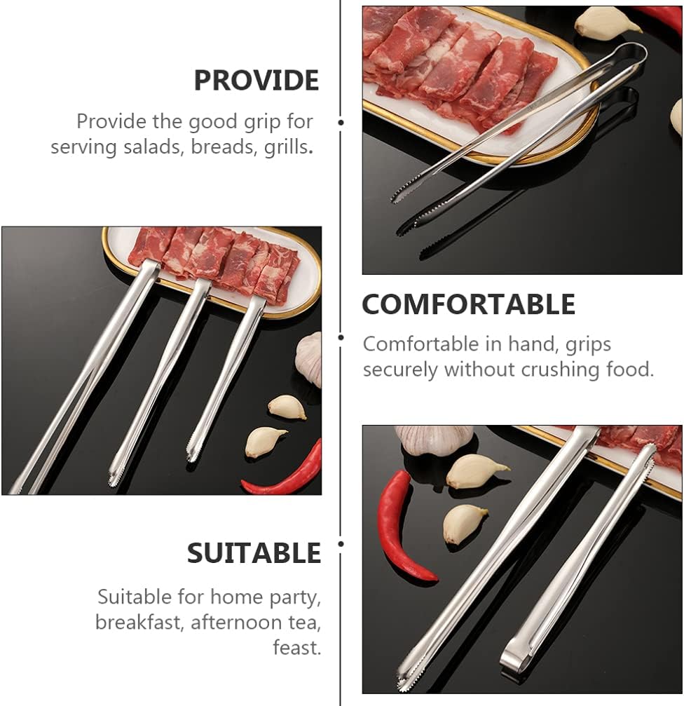 2pcs Steak, Stainless Steel Food, Kitchen Multi- Function for BBQ, Meat, Vegetables, Charcoal Tongs