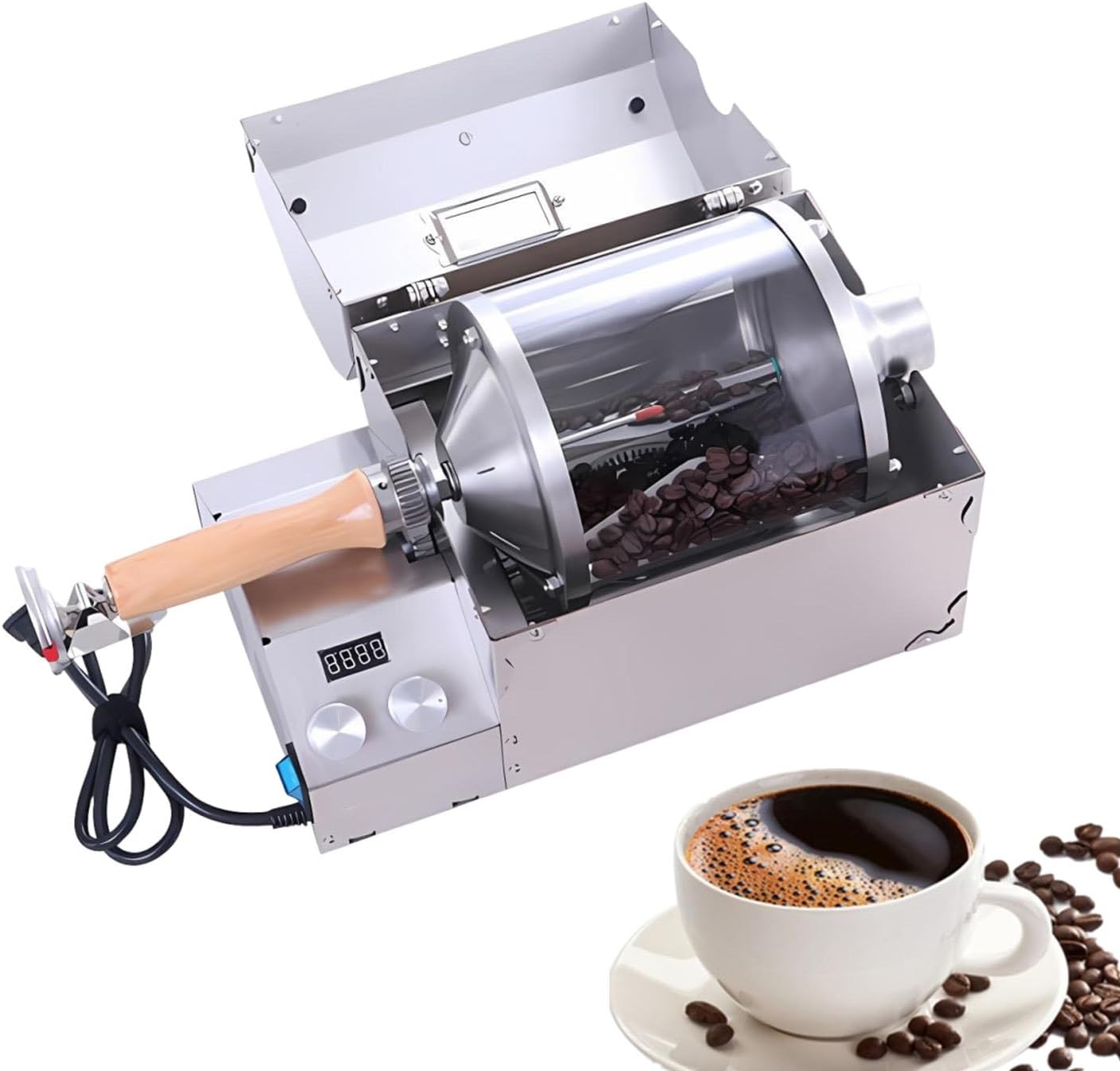 Coffee Roaster Electric, Stainless Steel Drum Machine for Home Use, 1200W, Adjustable Temperature, Small Batch Roasting (100–400g)