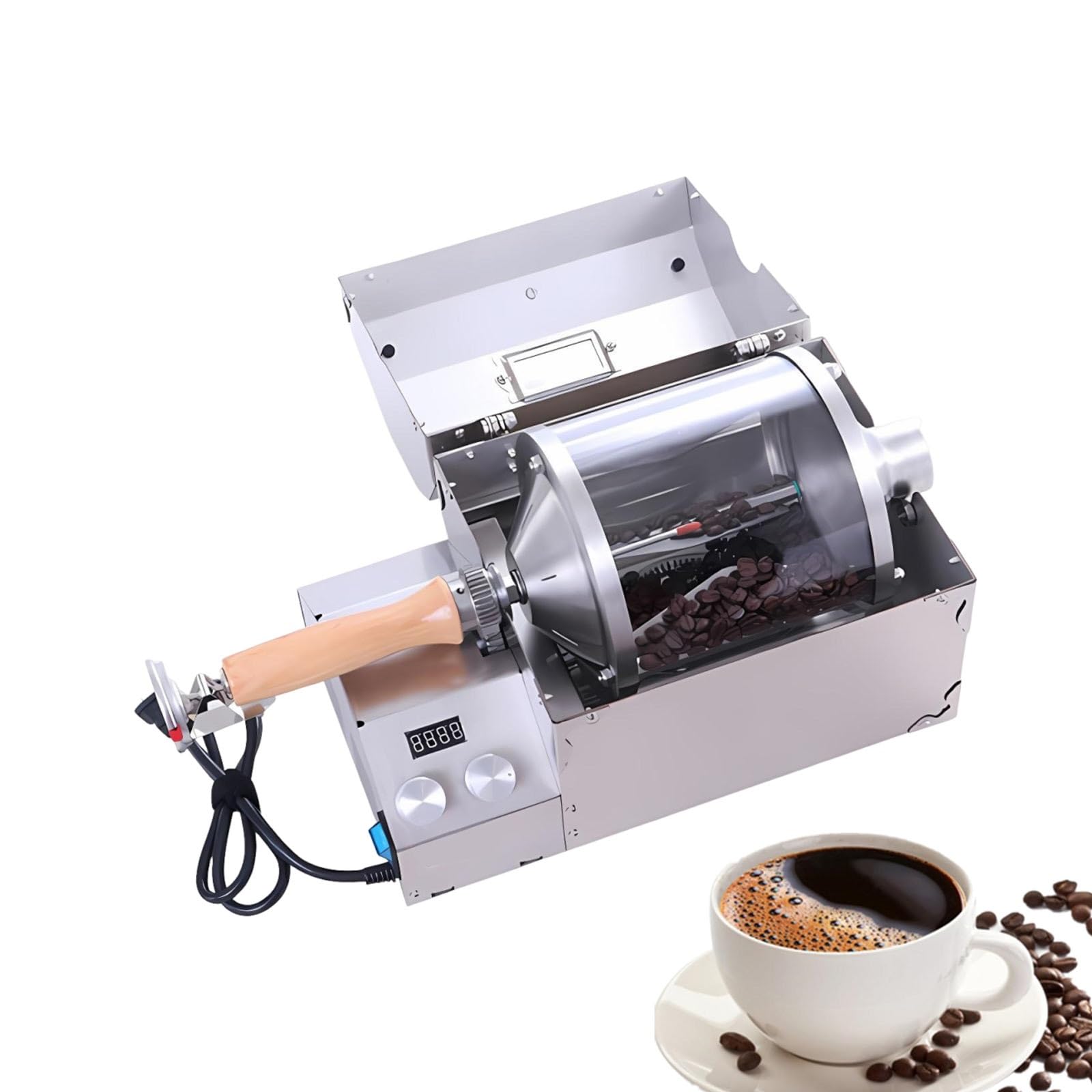 ZHJOPP Coffee Roaster Electric, Stainless Steel Drum Machine for Home Use, 1200W, Adjustable Temperature, Small Batch Roasting (100–400g)