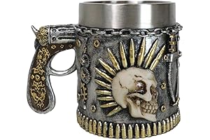 Ebros Rustic Western Steampunk Bullet Mohawk Skull War Dog Coffee Mug