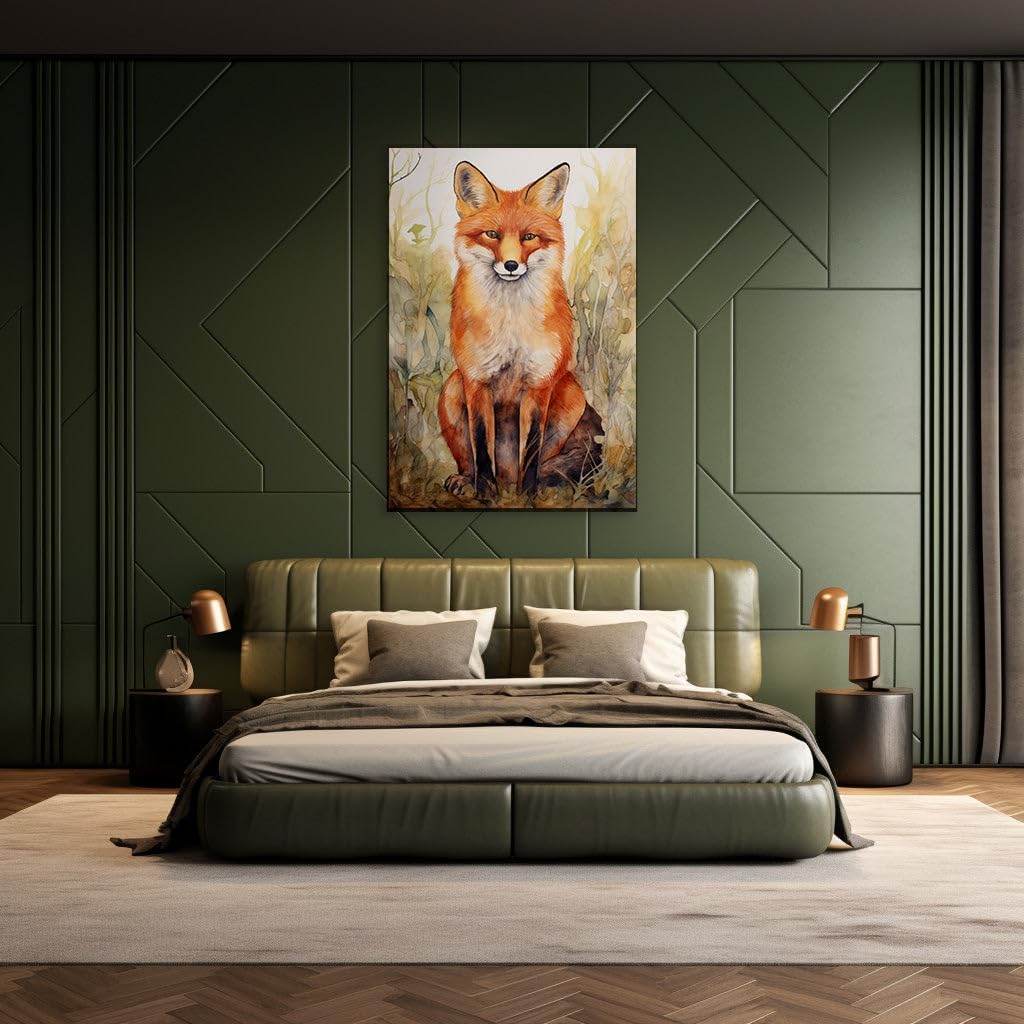 Canvas for Living room. Fox in Repose: An Impressionistic Watercolor Oasis, 27 x 18 inch Canvas Wall Art - Contemporary Masterpieces - Modern Home Decor - 69x46 cm (27x18 inch)