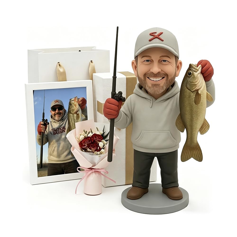 Custom Bobblehead,Personalized Fisherman Bobblehead,Handmade Bobbleheads Figurine,Action Figure Based on Your Photo,Bobble Head Gift for Boyfriend Husband Boss Office Coworker — image 1