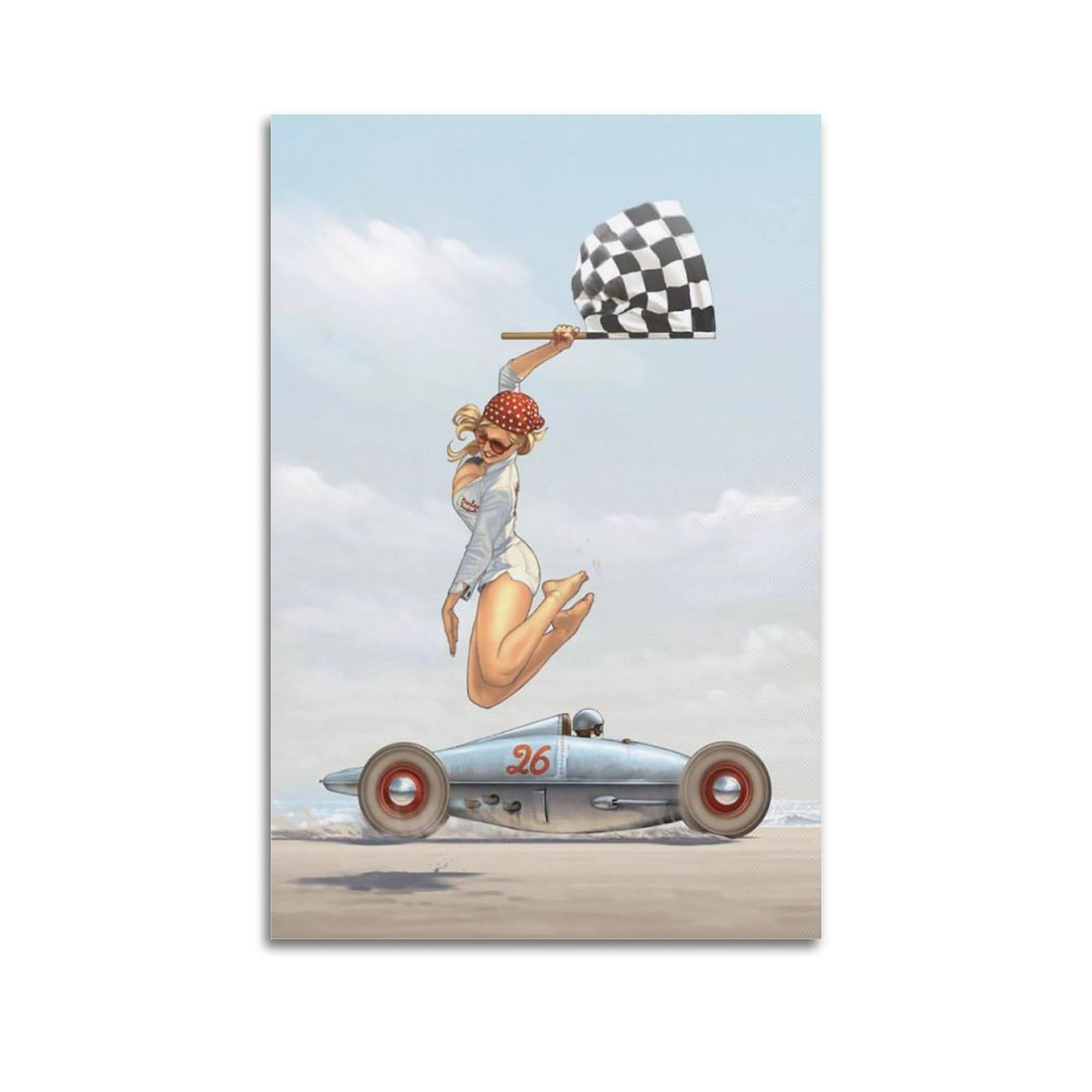 Altuy Girls Unframe-Style Vintage Car Poster Racing Car And Sexy Decorative Painting Canvas Poster 20X30inch(50X75cm)