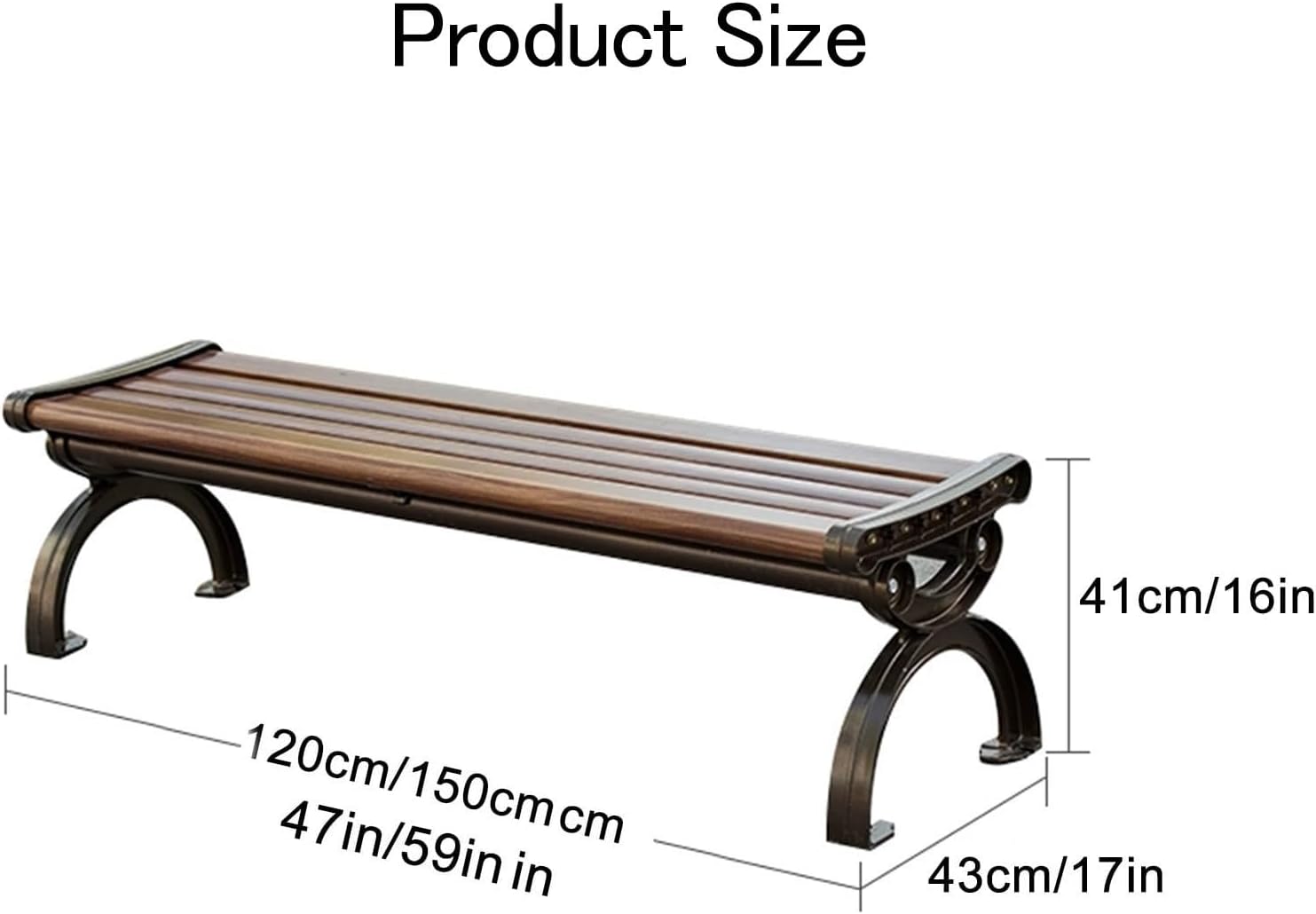 Outdoor Metal Bench, All-Weather Outdoor Bench, Selected Metal Material, Waterproof and Sunscreen, Load-Bearing Up to 800 Pounds, Suitable for Patio, Garden Etc(Without backrest,150cm/59i