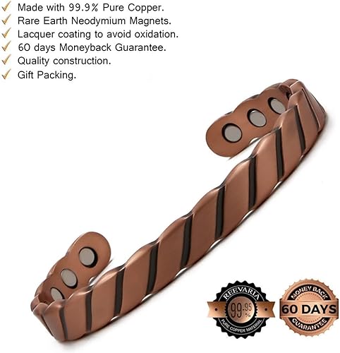 Miniatura 2 de Pulsera magnética trenzada de cobre puro para hombre, con 8 imanes 3500 Gauss