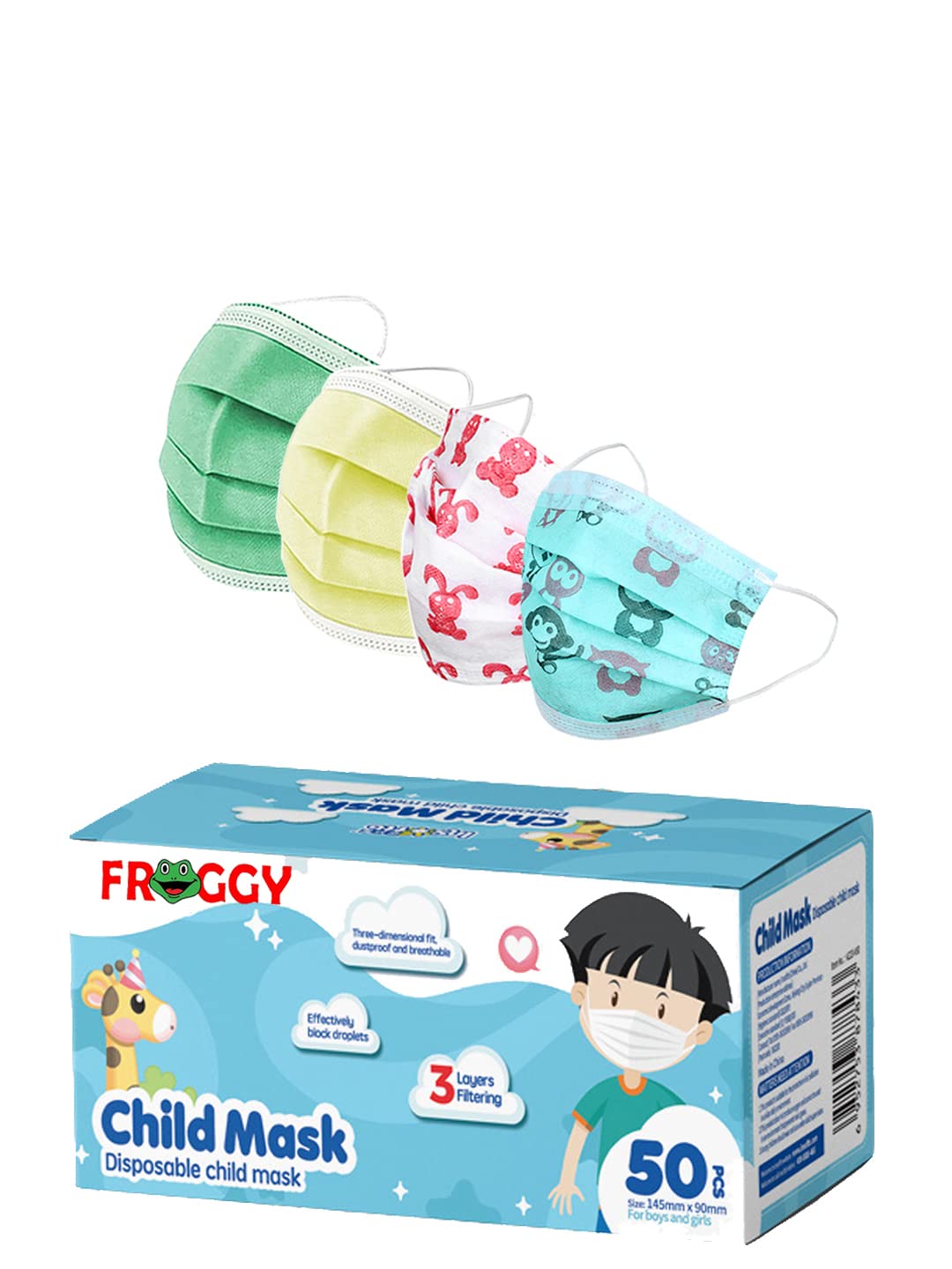 Mango People Kids 3-Ply Disposable Surgical Face Mask,Adjustable Nose Pin, Multi Colors (Pack of 100 Pcs Kids Face Mask) MPK100-3PLY-GR,YL,Pr.WH,Pr.GR (B09Y94TMFJ) Amazon Price History, Amazon Price Tracker