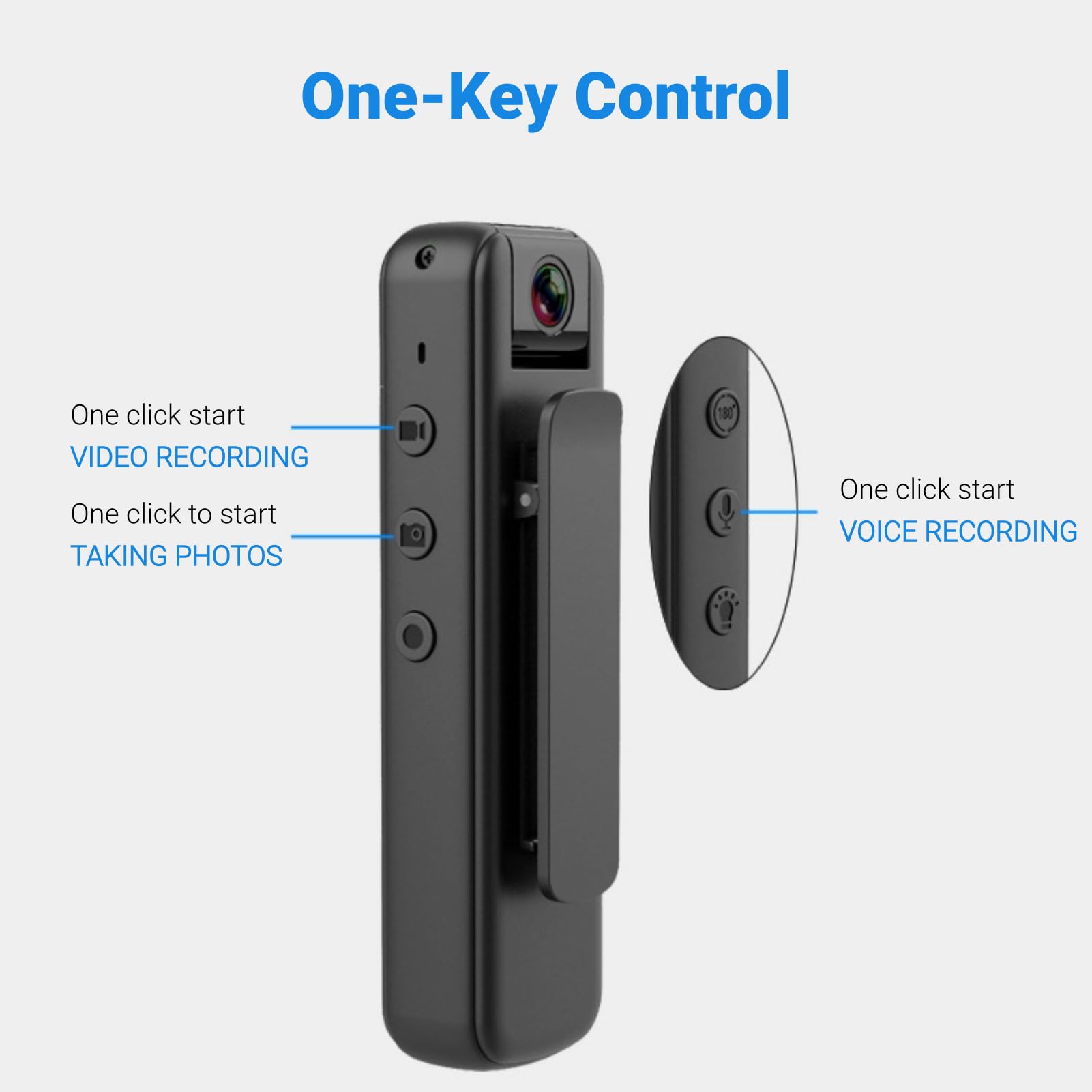 Caméra Corps HD, 1080P Infrarouge Vision Nocturne WiFi Enregistreur Vidéo Portable avec Clip Arrière, Détection de Mouvement Auto Save Action Camera avec Objectif Rotatif à 180°,