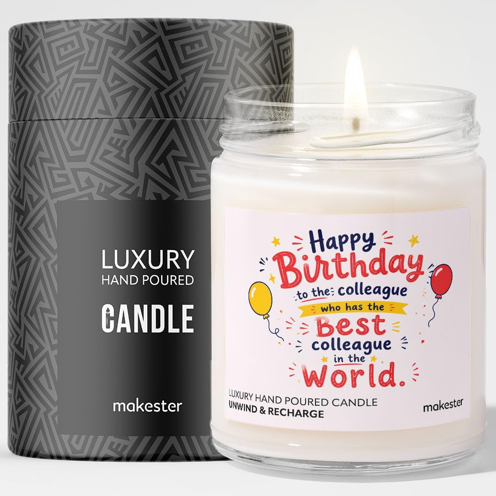 Birthday Gift for Work Colleague - Luxury Soy Wax Candle - Vanilla, Jasmine, Sugared Almond - Makester โ image 1