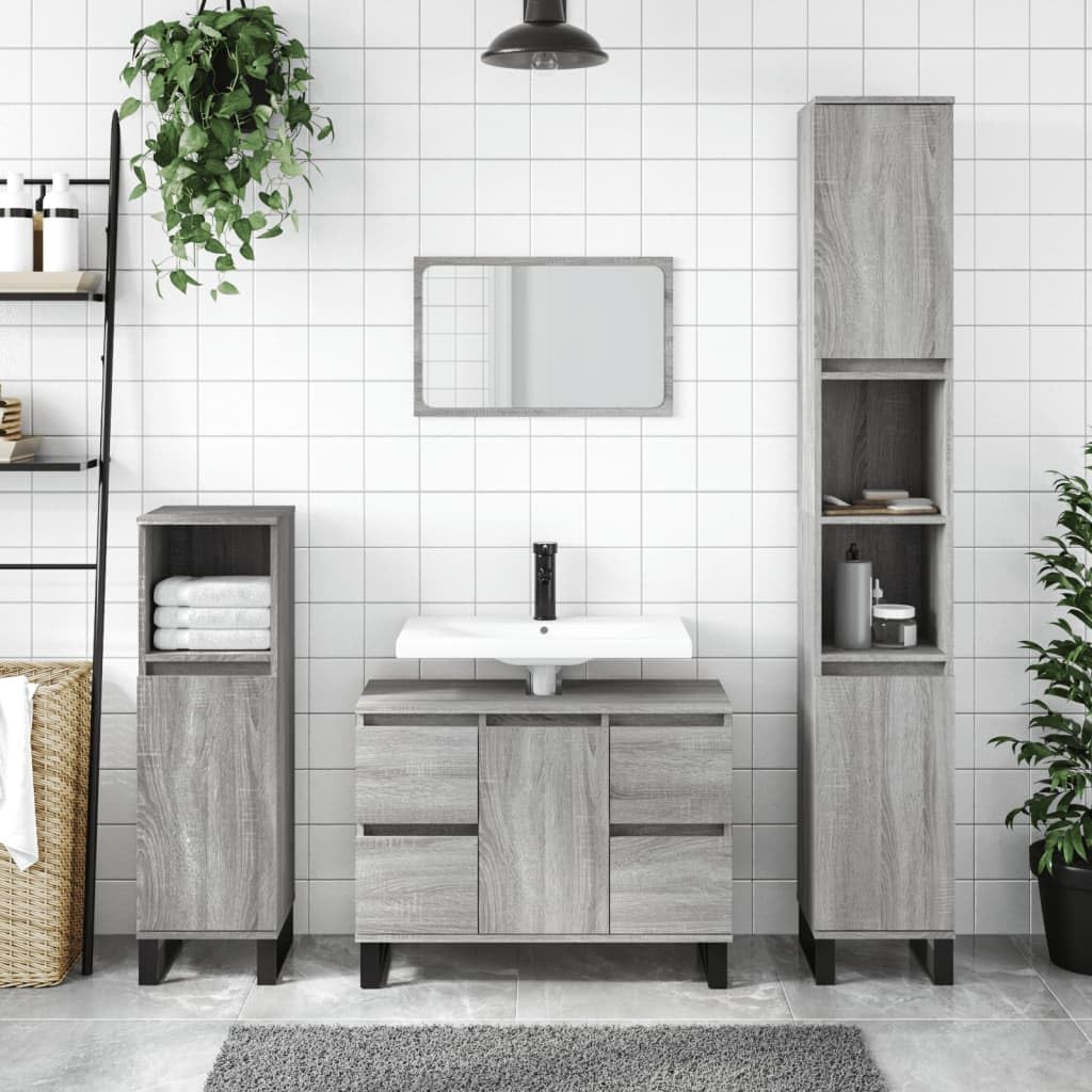 Générique Armoire Salle de Bain Sonoma Gris 30x30x100 cm Meubles Armoires & Meubles de Rangement Meubles-lavabos Meubles-lavabos de Salle de Bains (Poids 14.6KG)