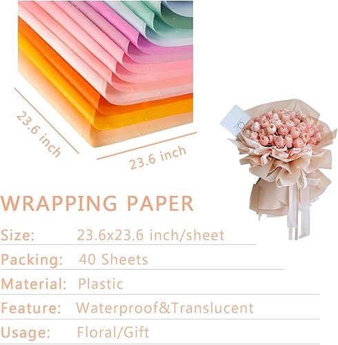 Miniatura 6 de BBJ WRAPS Papel de regalo de flores translúcido para floristería, papel de regalo resistente al agua y duradero para arreglos florales en el día de
