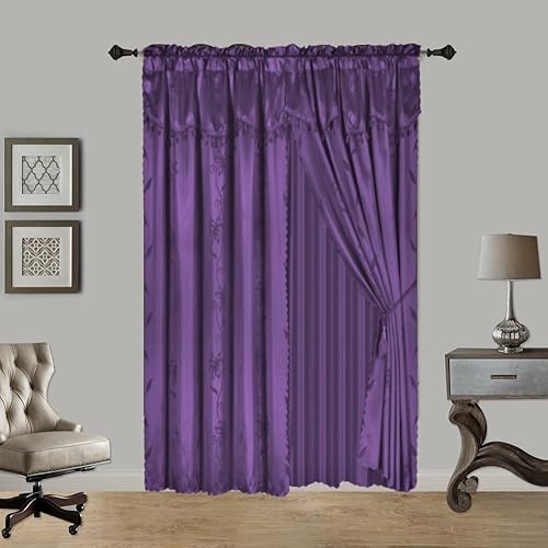 Miniatura 8 de Cortina completa de lujo de jacquard sintético semitransparente con cenefa de fijación, 120 pulgadas de ancho x 84 pulgadas de largo (NADA) (verde