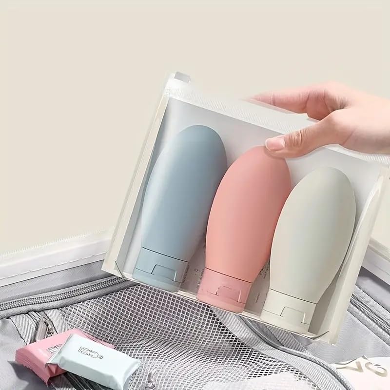 3pcs/set Travel Bottles Set with zip pouch, Refillable Cosmetic Containers Empty Shampoo Shower Gel Tubes For Toiletries Liquid Travel Bottles Lotion Sub Bottle Squeezable Containers 60ml