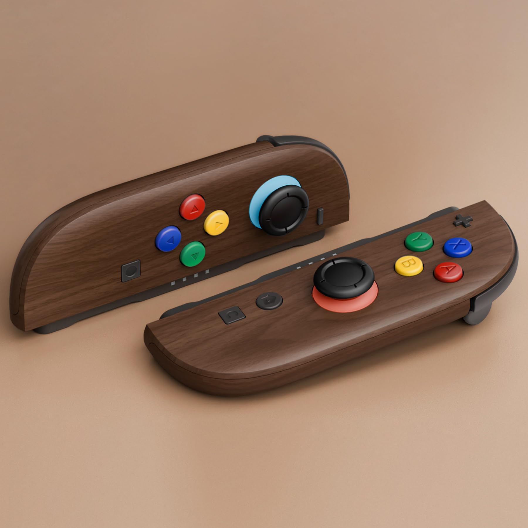 eXtremeRate DIY-Ersatz Full Shell & Button Zubehör für Switch 2 Joycons, Deluxe Version Front Gehäuse/Back Case/Griff Deko-Streifen/Mittel Rahme/Knöpfe Set für Nintendo Switch 2 Joy Con-Holz Optik
