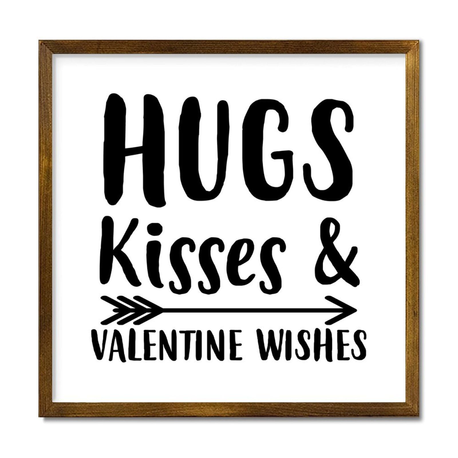 Luijorgy Style-9 Hugs Kisses And Valentine Wishes Decorative Wooden Framed Sign 12X12in Farmhouse Wall Art Inspirational Sayings Plaque Modern Craft Rustic Wall Decor Wood Signs With Frame