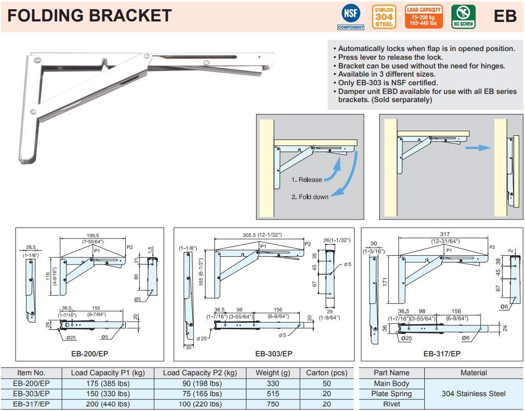 Sugatsune Folding Shelf Bracket EB-200/EP