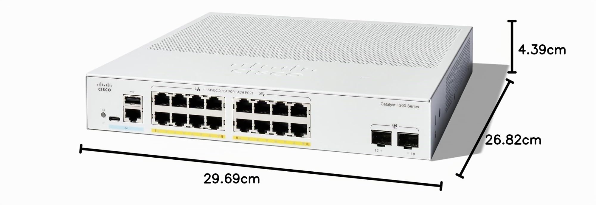 Cisco Commutateur administrable Cisco Catalyst 1300-16P-2G, 16 Ports GE, PoE, Ports SFP 2x1GE, Garantie limitée à Vie (C1300-16P-2G)