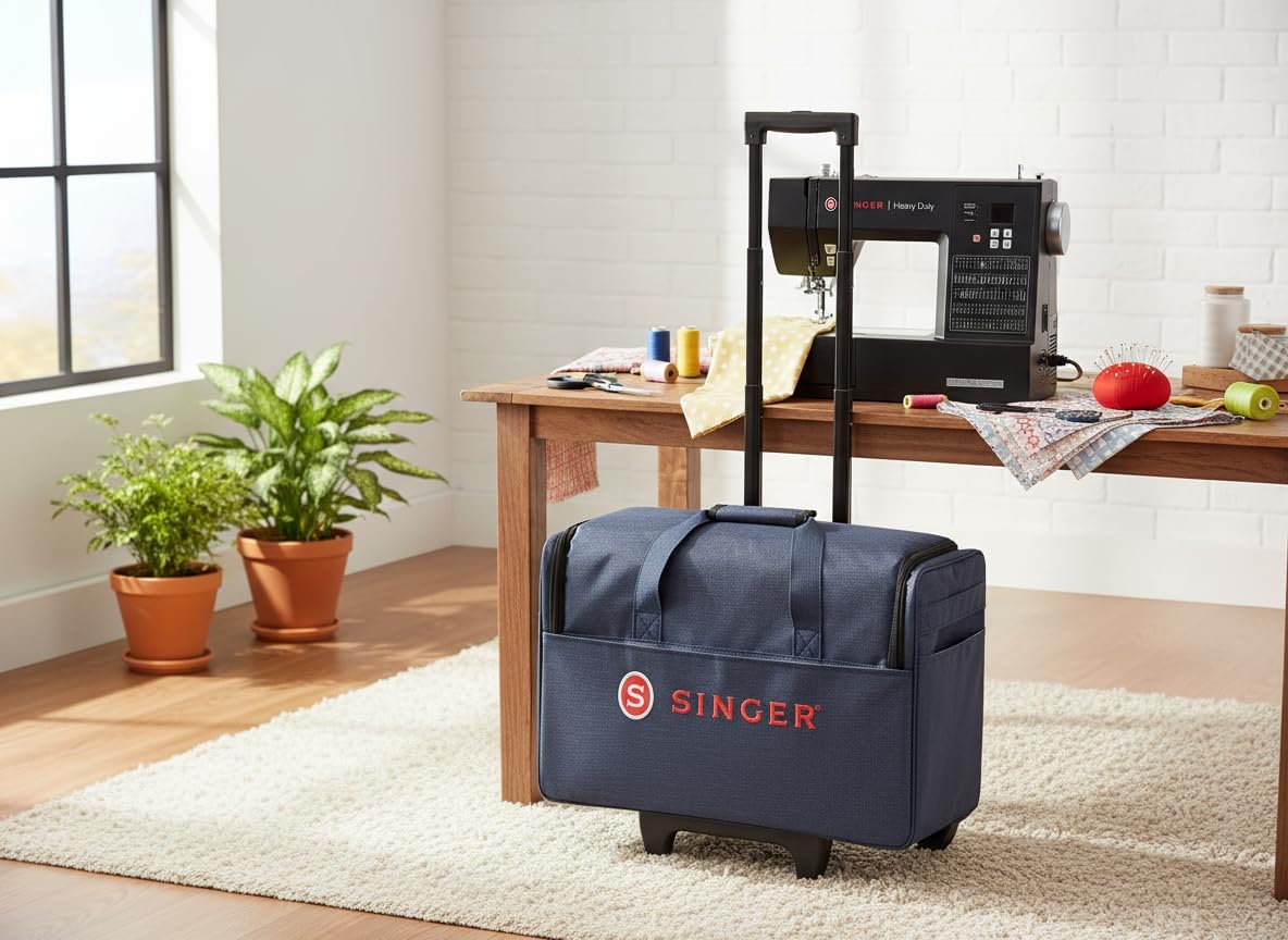 SINGER® Universal Sewing Machine Carrying Case with Wheels, 20.5" | Durable, Padded Roller Bag with Retractable Handle & Wheels | Perfect for Travel & Storage