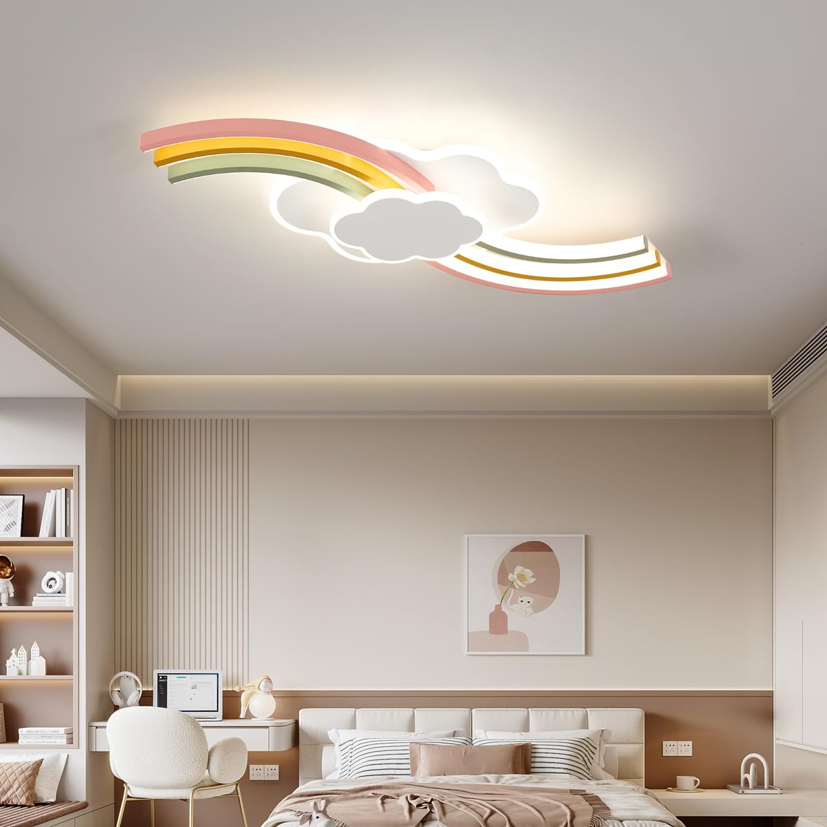 Deckenlampe Kinderzimmerlampe 62CM, Kinderzimmer Lampe Decke mit Fernbedienung, Kreativen Wolkenlampe Regenbogen LED Deckenleuchte 3000K-6000K dimmbar, Timer & Nachtlicht für Babyzimmer Schlafzimmer