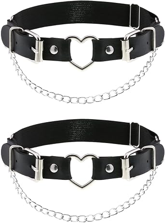 2PCs Leather Leg Garter with Chains, Elastic Rock Heart Thigh Garter for Women