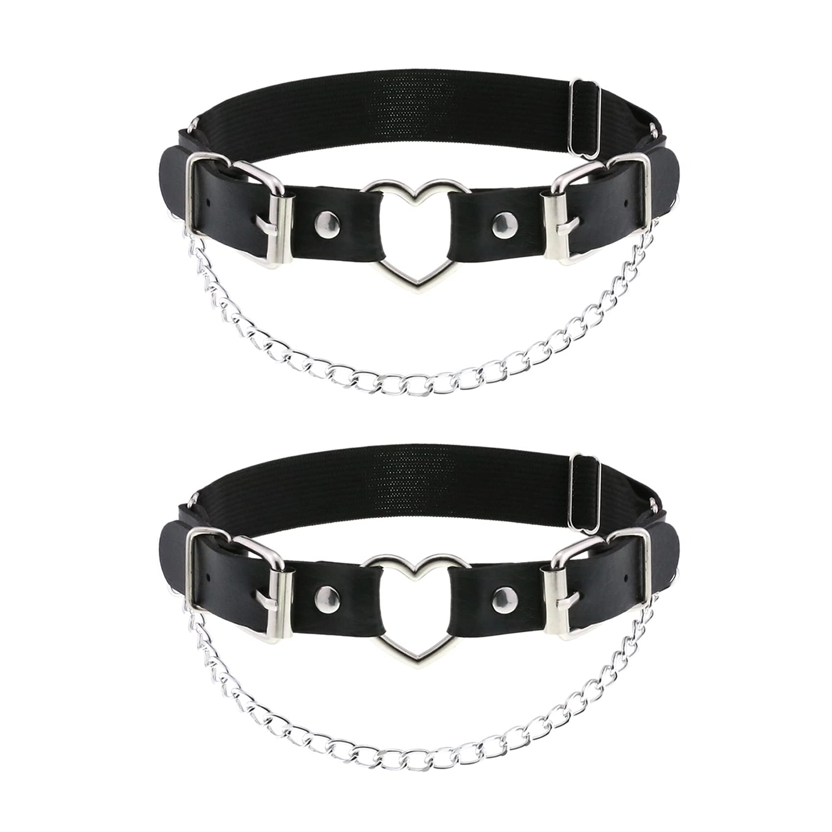 2PCs Leather Leg Garter with Chains, Elastic Rock Heart Thigh Garter for Women