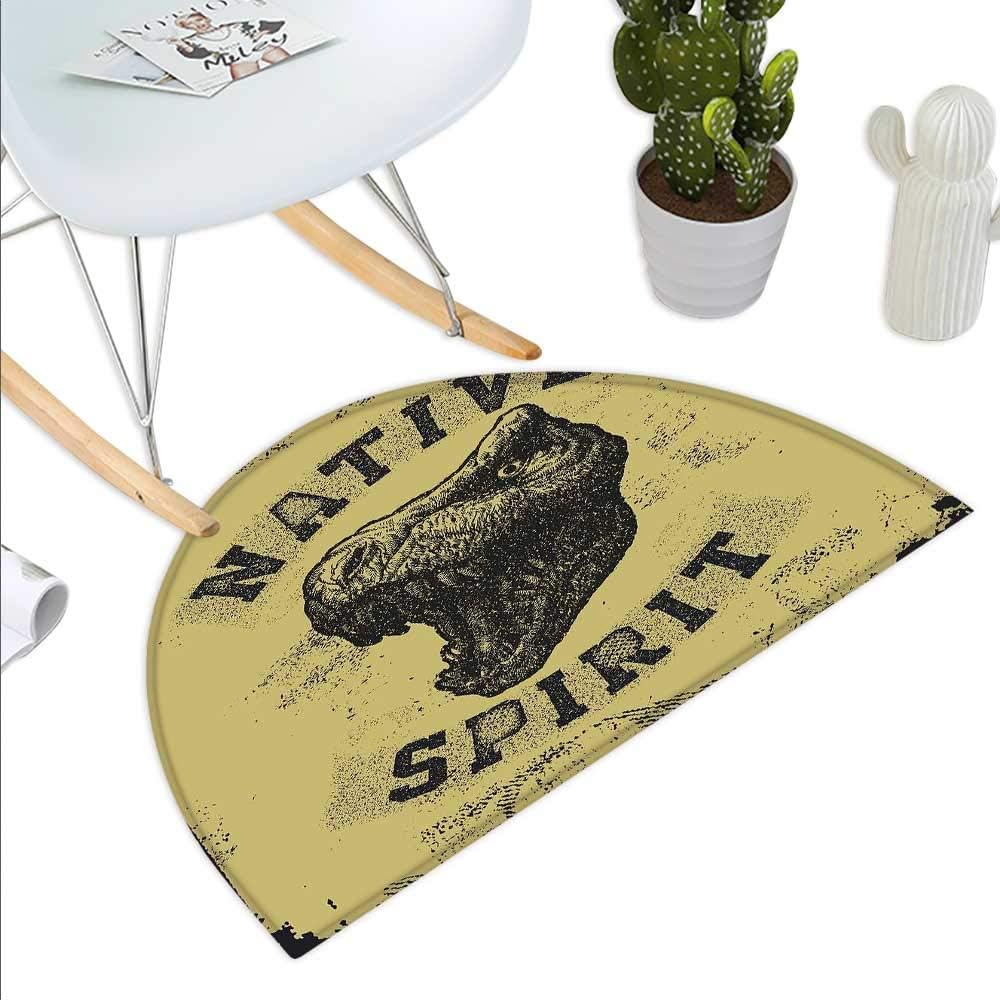 Dinosaur Semicircle Doormat Hand Drawn Roaring Tyrannosaurus Portrait