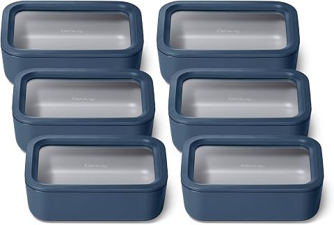 Caraway 6-Piece Glass Food Storage Set – 6.6 Cup Containers, Ceramic Coated, Non