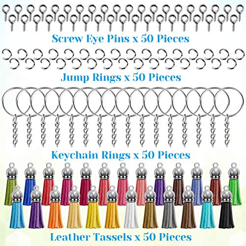 Cridoz KT-03 Keychain Tassles, Cridoz 200Pcs Bulk Keychain Rings Set Includes 50Pcs Tassels thumb #1