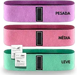 Kit 3 Faixas Elásticas para Treino, Musculação, Yoga, Pilates, Funcional, Crossfit e Fisioterapia | Bands com 3 Resistências