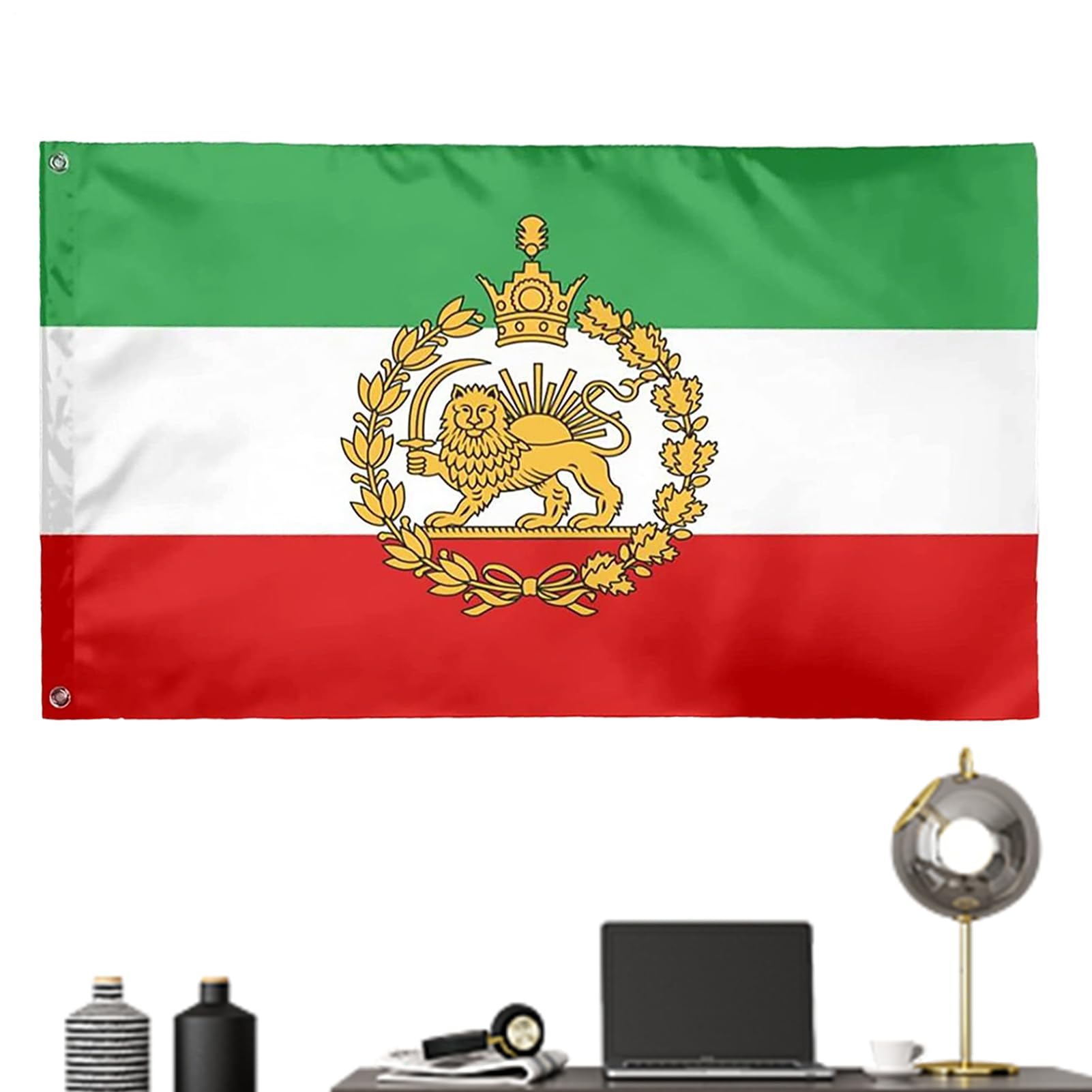 Persian Flag - Iran National Banner 90x150cm Large Size | Fade Resistant Vivid Colors Outdoor Fabric Display for Spring Summer Party Birthday School Home Dormitory Apartment