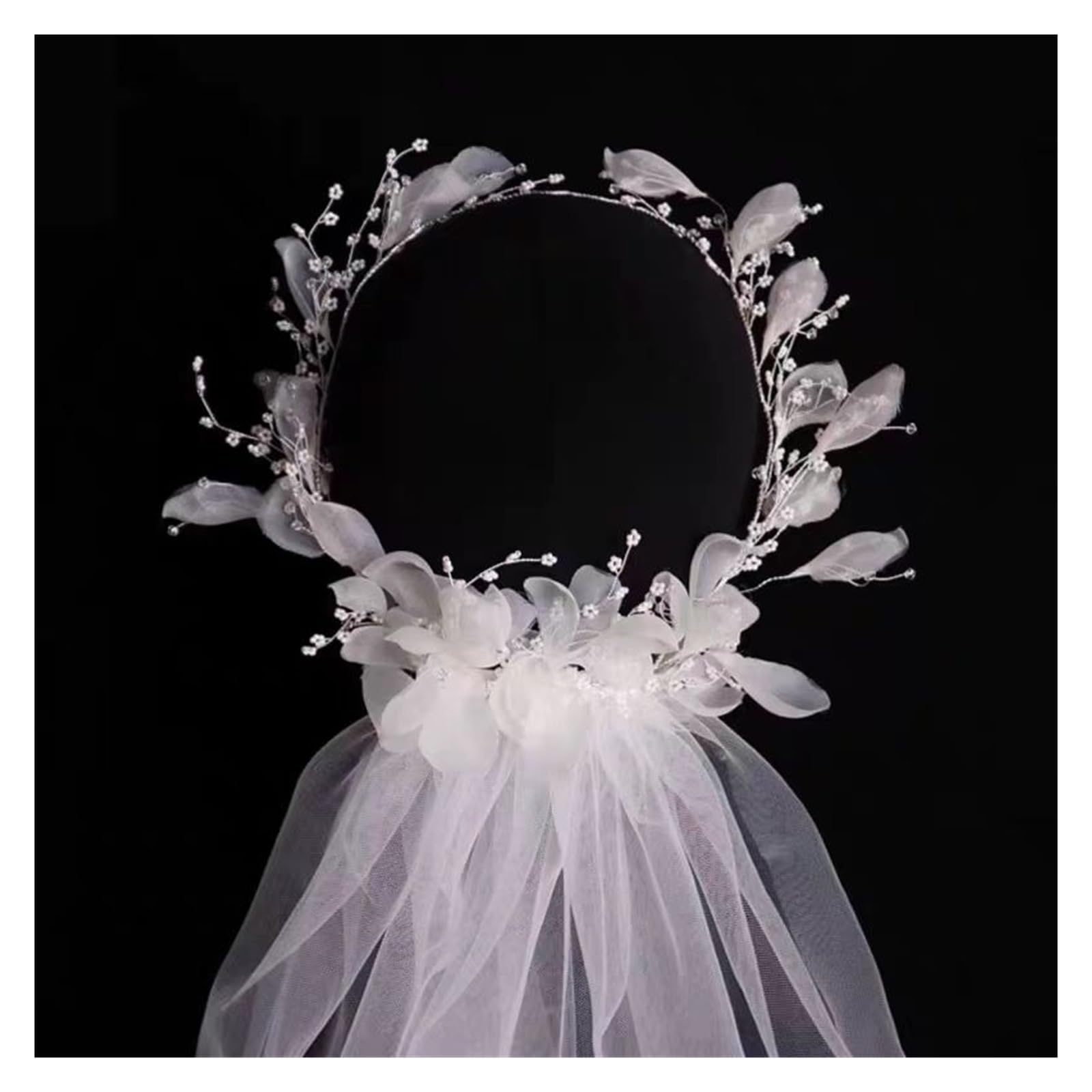 KeuLen Brautschleier, Hochzeitsaccessoires for Frauen, Blumenkrone mit Kamm, weiße Elfenbein-Stirnbänder und Kopfbedeckungen