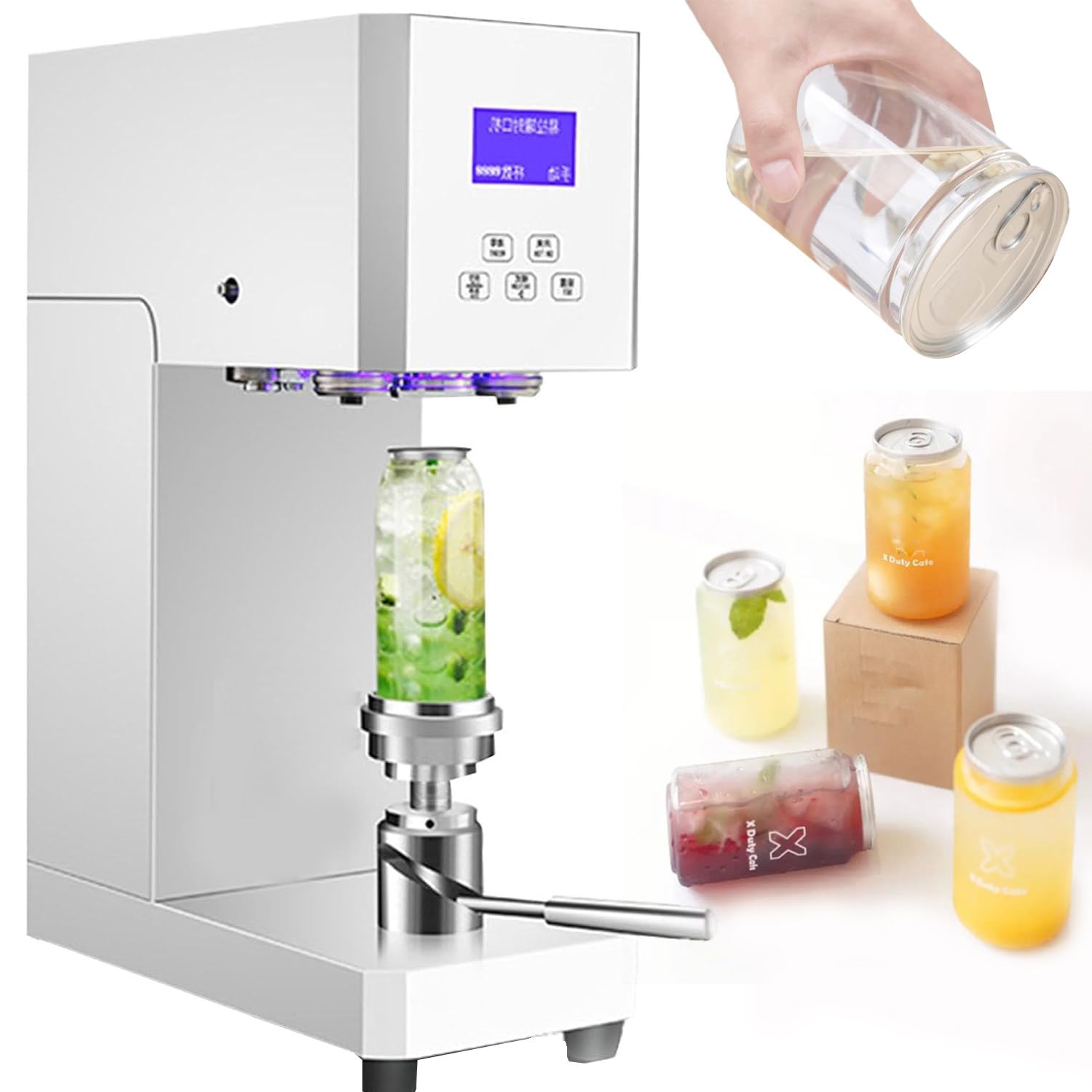 AYCDL Electric Can Seamer, Bottle Sealer, Commercial Cup Sealing Machine, 370W Automatic Tin Can Seamer with Counter and LCD Display,White