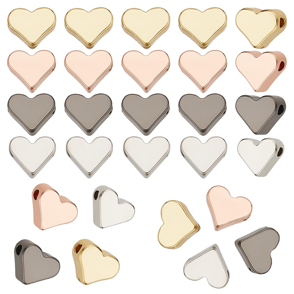 HOBBIESAY 12Pcs 4 Colors Heart Beads 6mm European Small Spacer Beads Flat Love Beads Brass Loose Beads for Bracelets Necklaces Jewellery Making Hole: 1.2mm
