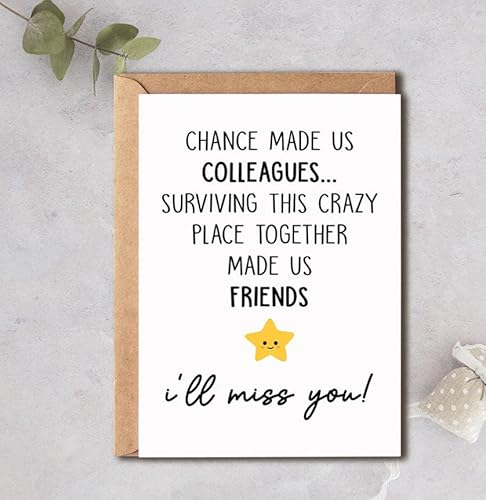 LarsonDesign Chance Made Us Colleagues Card - Surviving This Crazy Place Made Us Friends - Funny New Job Card - Work Friend Leaving Cards - Leaving Cards To Colleagues Gift - Good Luck Work Gift