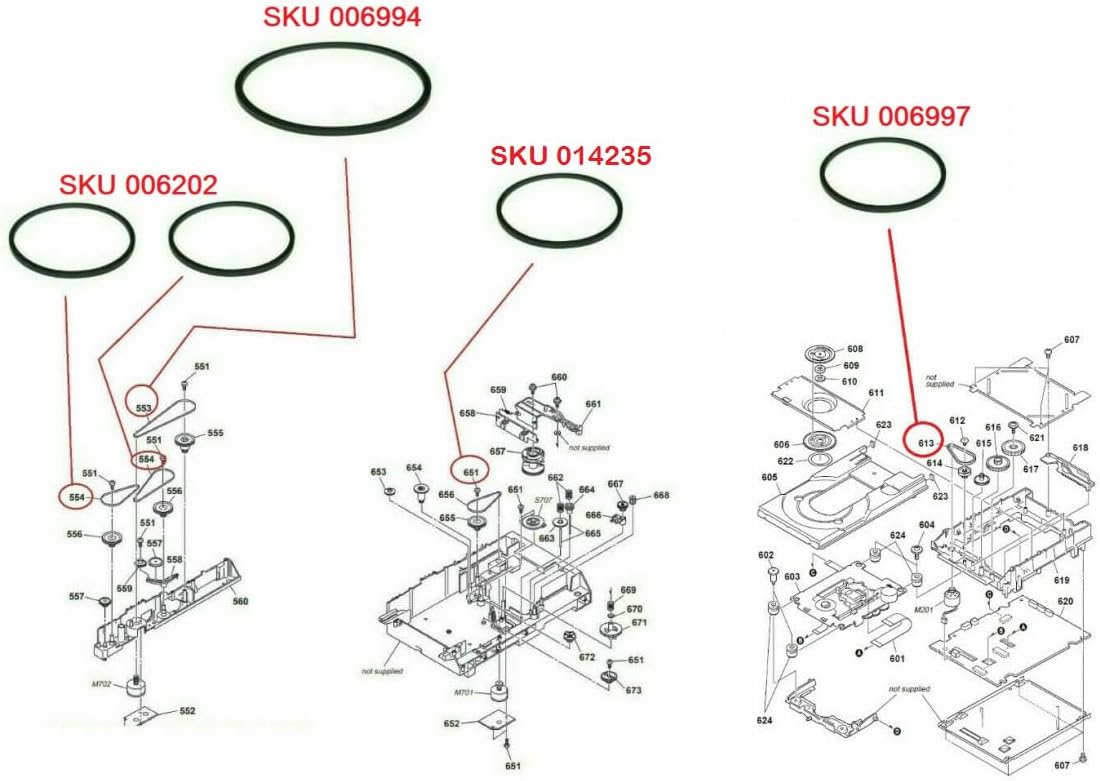 Full Complete Belt Kit (5X Belts -All Unit Belts) Compatible with Sony Disc Player RCD-W500C RCD-W50C