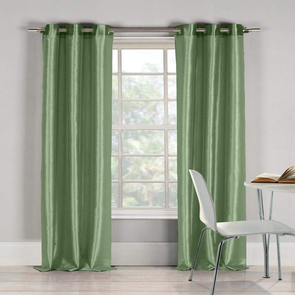 Duck River TextileBali Faux Silk Grommet Top Window Curtain with 2 Panel Drape, Polyester, Sage Green, 84 x 38 x 84 cm