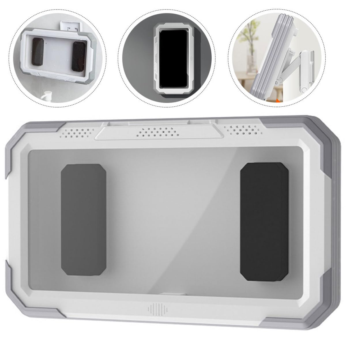 Soporte para Teléfono de Ducha de Plástico Blanco Rotación 360° para Baño, Montaje en Pared, Adecuado para Ver Contenido en Modo Horizontal o Vertical
