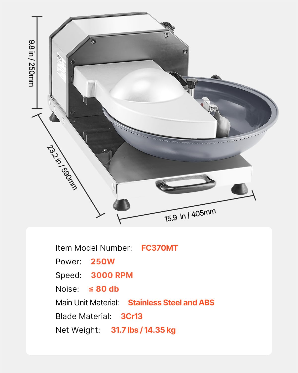 VEVOR Food Processor & Vegetable Chopper 3000RPM, Food Grade Stainless Steel Multi-Function Food Grade Food Processor with S-Curved Blade for Fast Chopping Fruit, Restaurant, Home