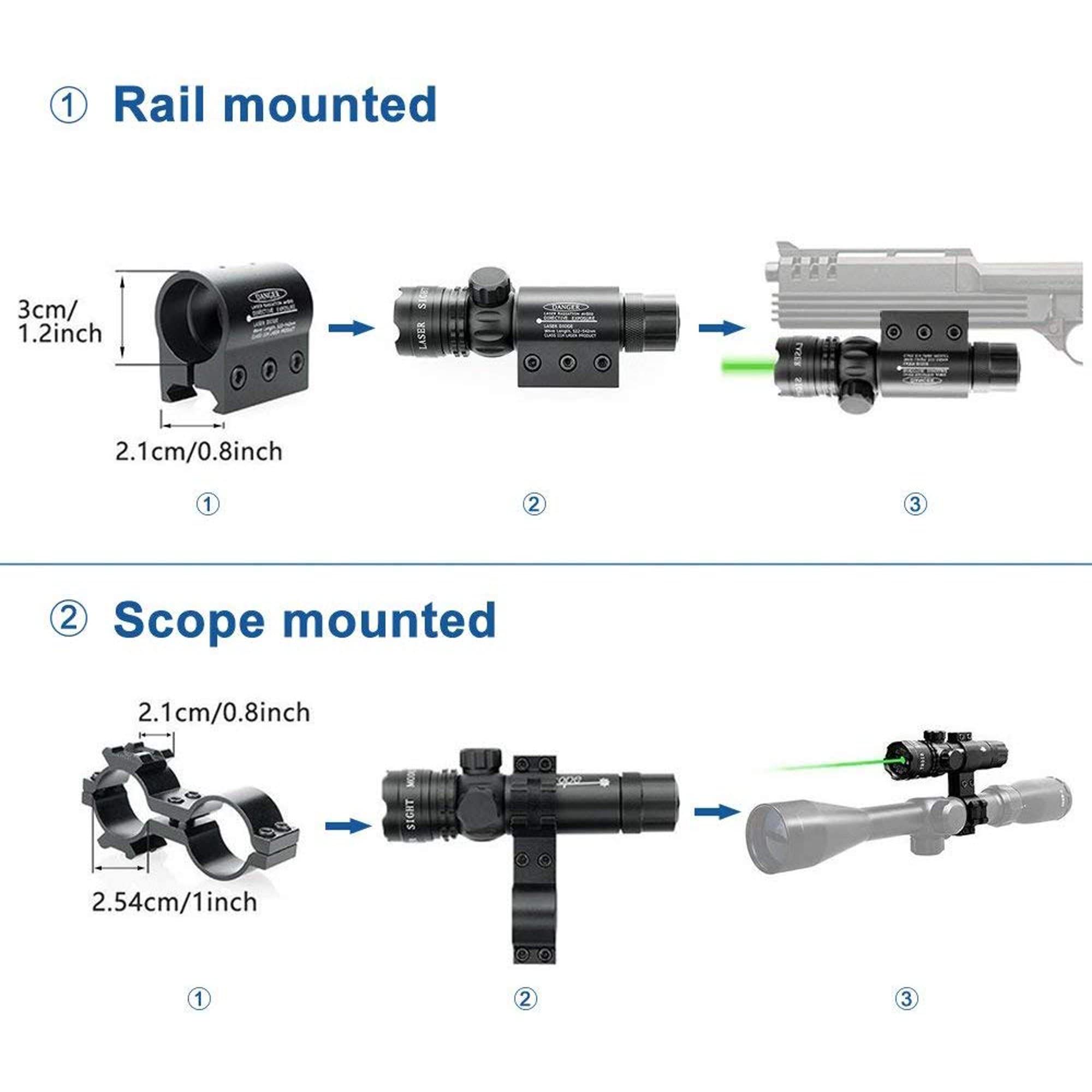 Antiurto 532nm Tactical Green Dot Laser Sight Rifle Gun Scope Rail e Barrel Mount Cap Pressostato con caricabatteria