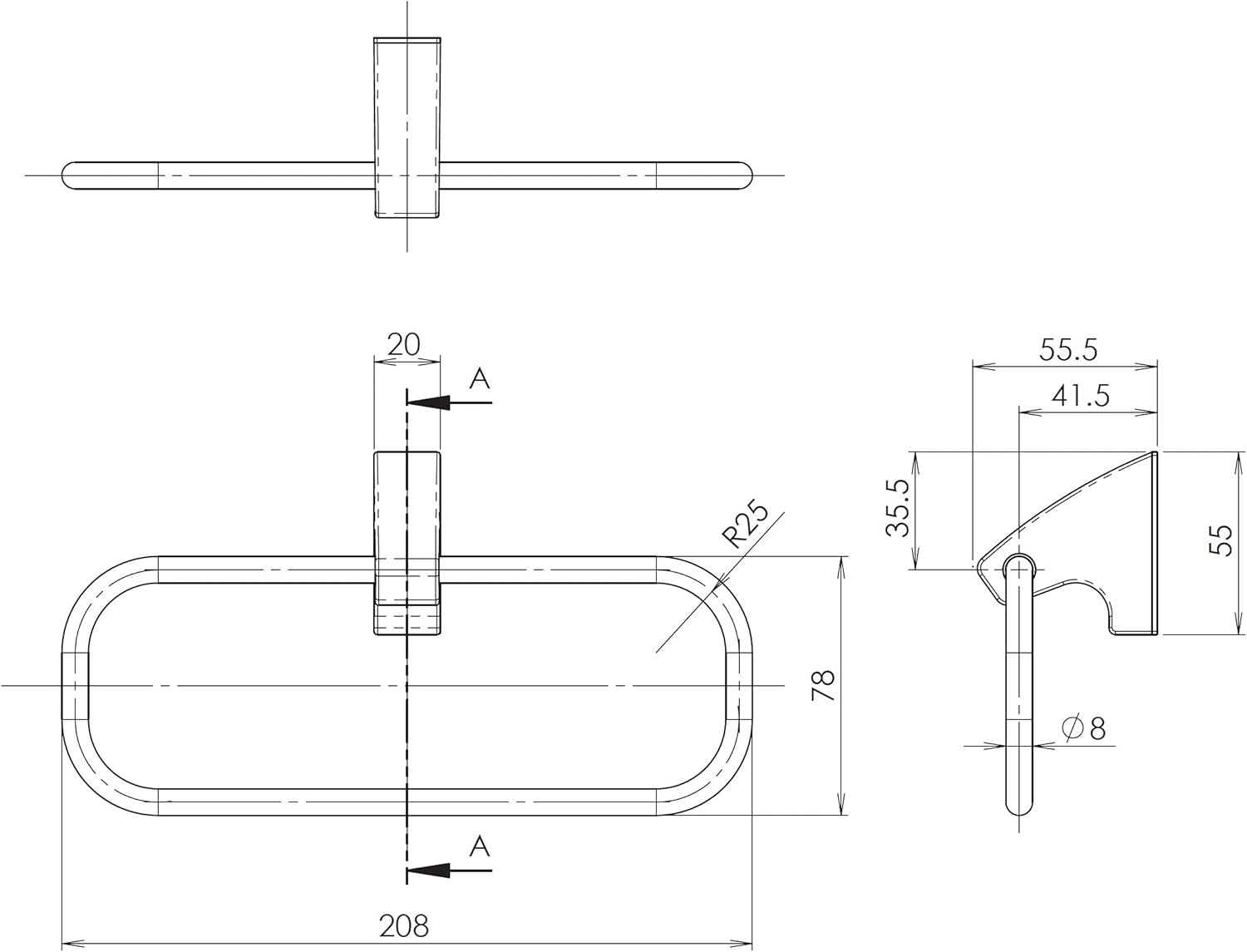 SANEI W57011 Towel Ring, Square, Horizontal, Diameter 8.2 inches (208 mm), Mounting Screws Included, Silver