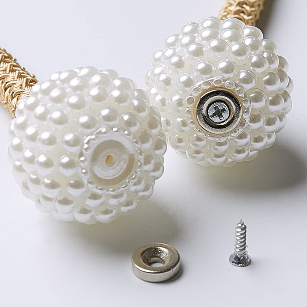 2 PCS Embrasses de Rideau Magnétiques, Petite Boule de Perle Porte-Rideau Boucle Clips Corde Draperie Retenues pour Rideaux Fins ou Épais