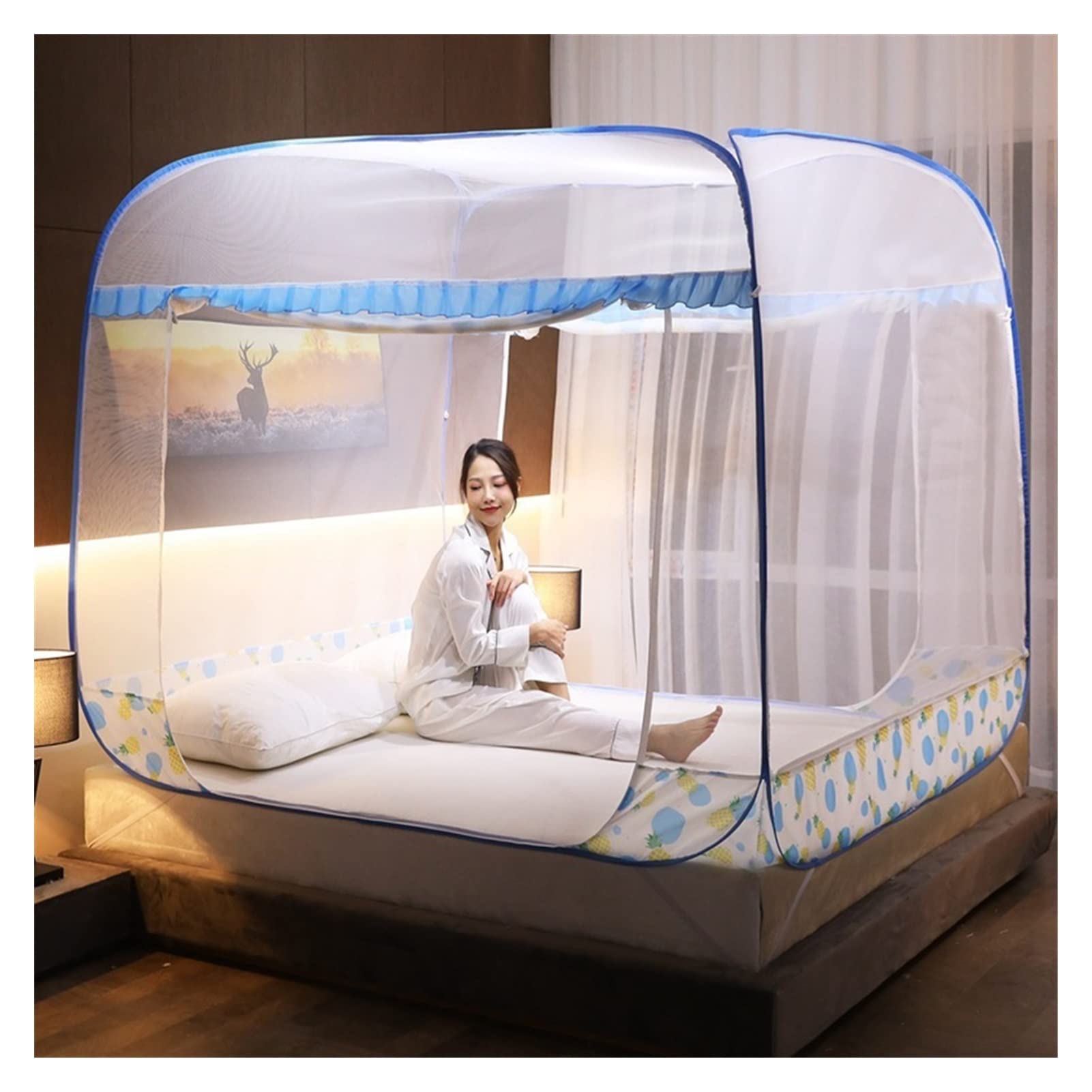 OKUOKA Zanzariera Zanzariera Automatica Yurta Zanzariera Anti-Caduta Bambino Quadrato Top Cerniera Crittografia Filo Pieghevole Anti-Zanzariera (Color : E, Size : 1.8mX2.2m)