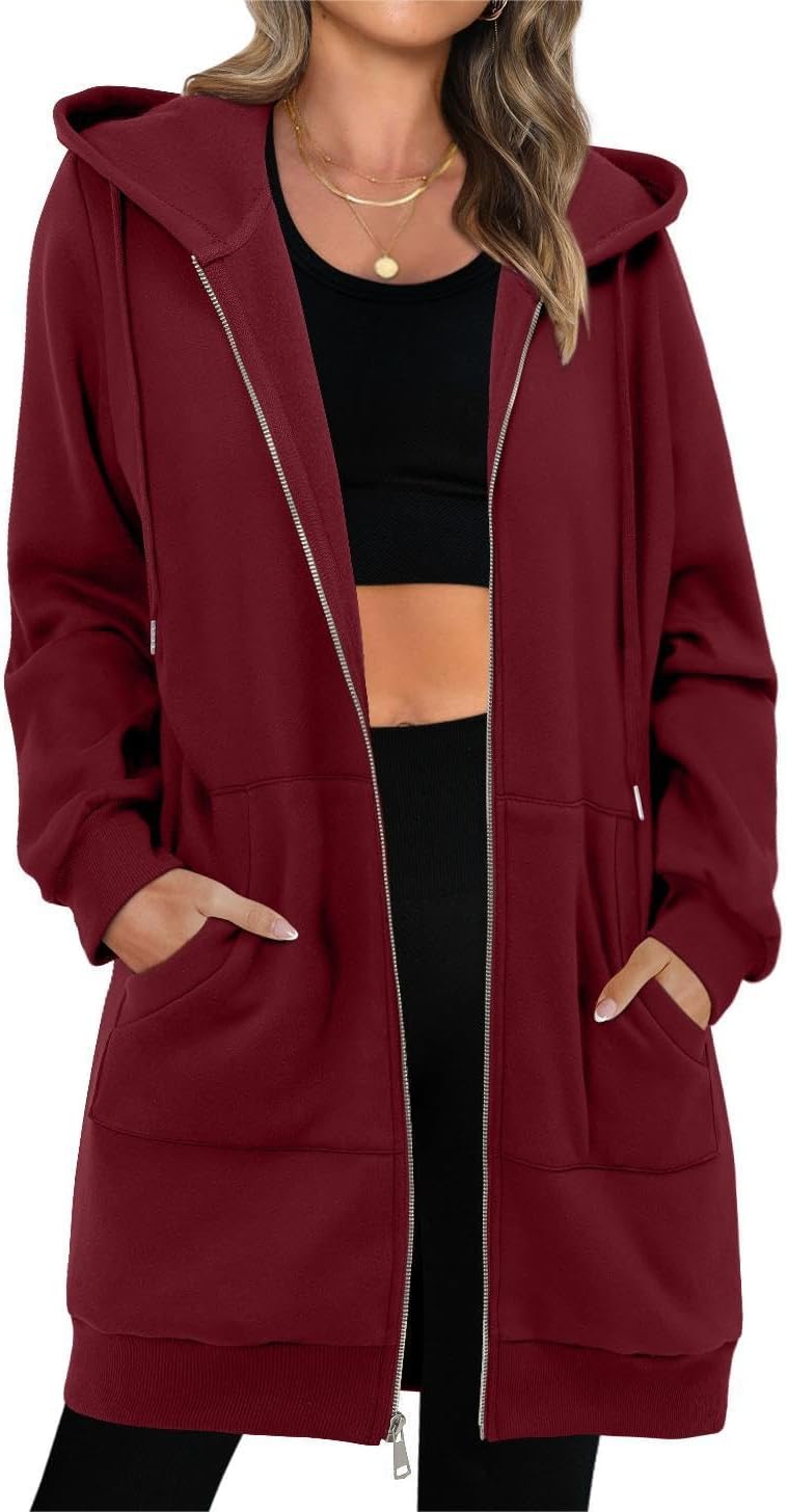 StunShow Women's Zip Up Hoodies Oversized Fleece Long Sleeve Sweatshirts Casual Fall Jacket Coat with Pocket(S-3XL)